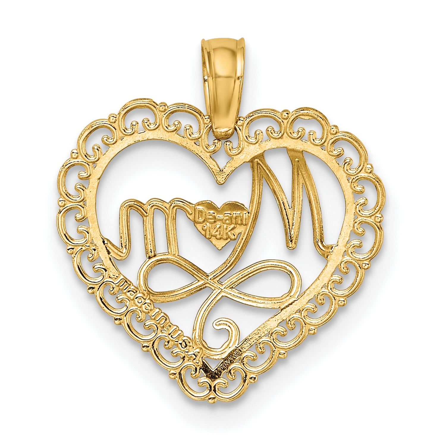 14k Yellow Gold and Rhodium Heart Pendant with Diamond Accents, Infinity Mom Design for Women