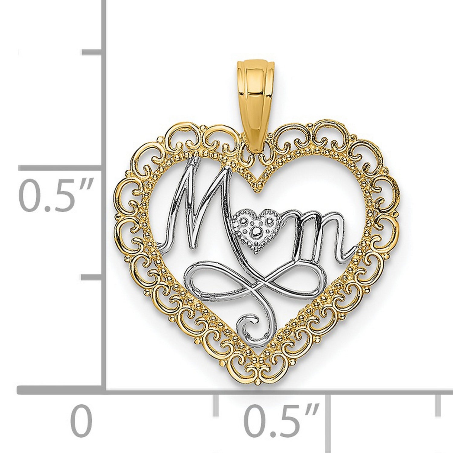 14k Yellow Gold and Rhodium Heart Pendant with Diamond Accents, Infinity Mom Design for Women