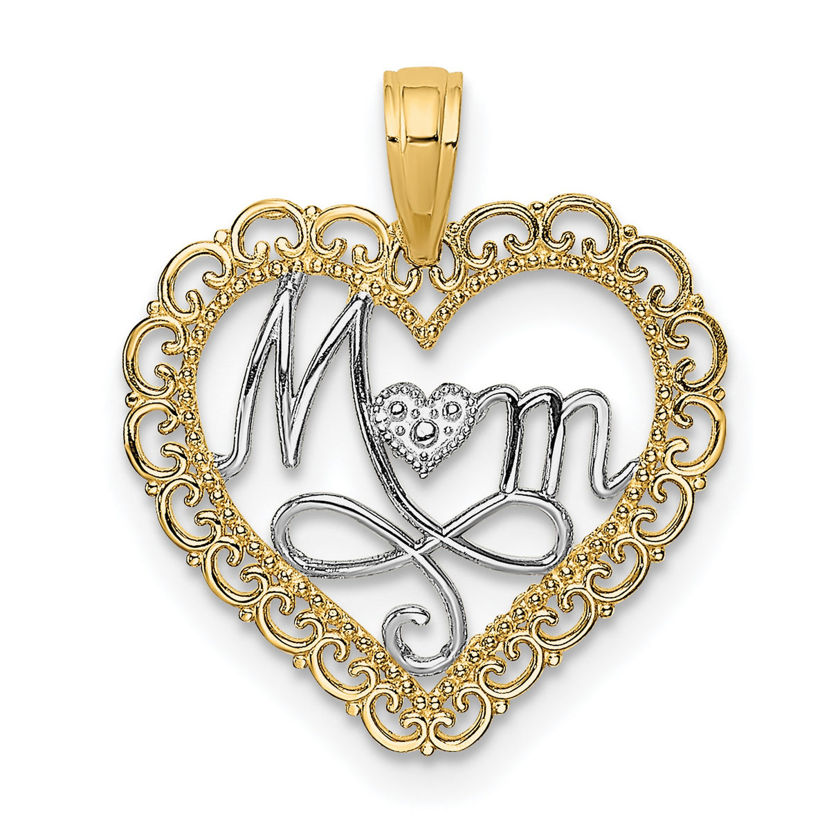 14k Yellow Gold and Rhodium Heart Pendant with Diamond Accents, Infinity Mom Design for Women