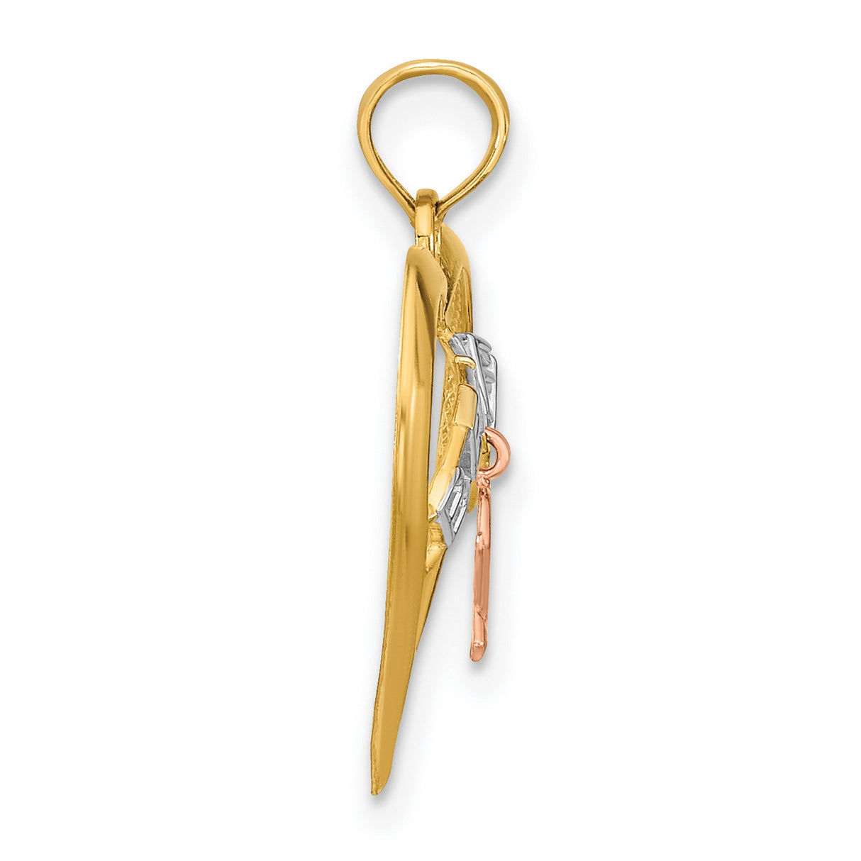 14k Two-Tone Gold Heart Pendant with Believe Word and Rose Gold Awareness Ribbon