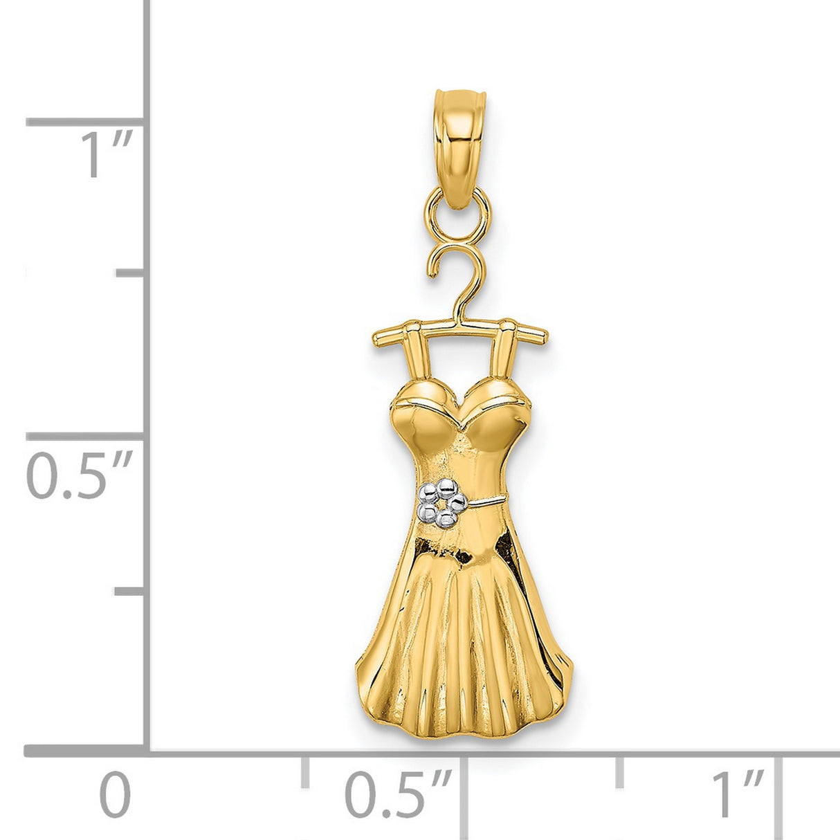 14k Multi-Tone Gold Pendant, Rhodium Accent with Detailed Gown and Floral Waist Design