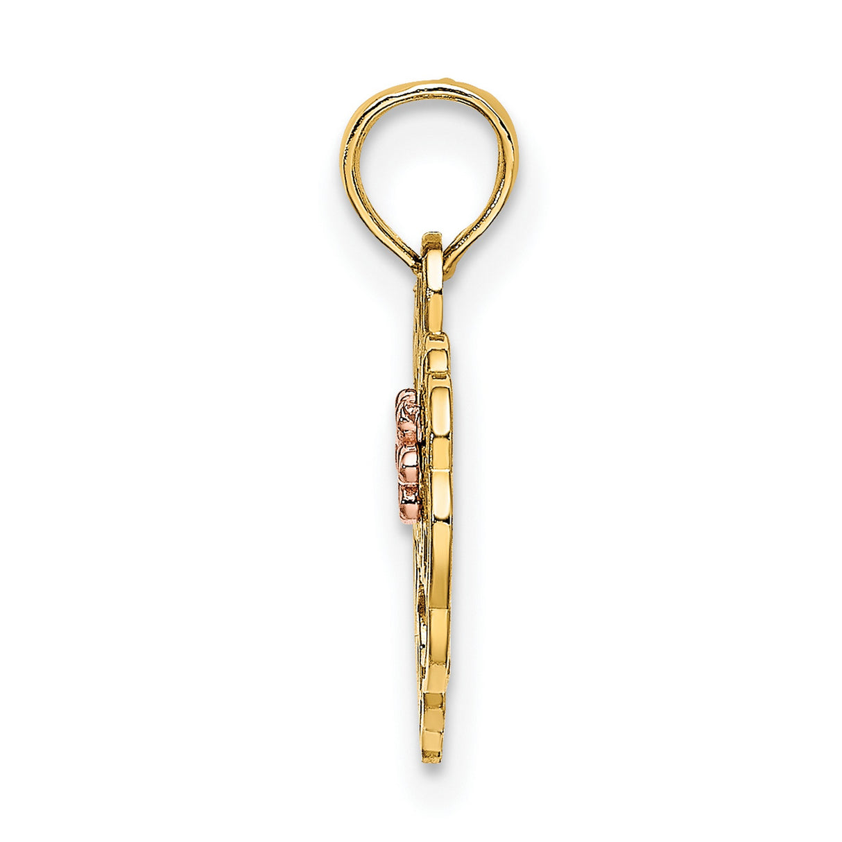 14k Two-Tone Gold Heart Sweet 16 Pendant with Pink Flower Accent, Script Charm for Teen Girl