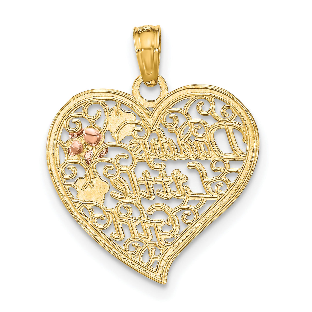 14k Two-Tone Gold Heart Pendant with Floral Accents and Daddys Little Girl Engraving