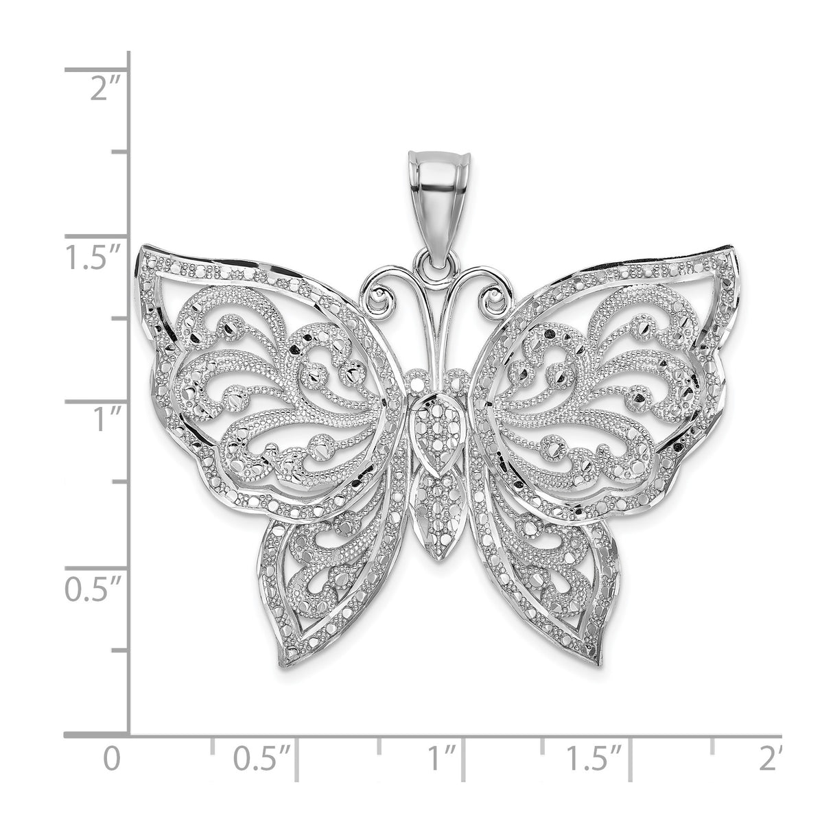 14k White Gold Butterfly Pendant with Filigree Detailing and Diamond-Cut Accents for Women