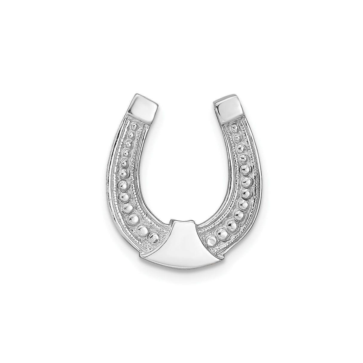 14k White Gold Horseshoe Pendant with Beaded Design, Lucky Charm Jewelry for Women