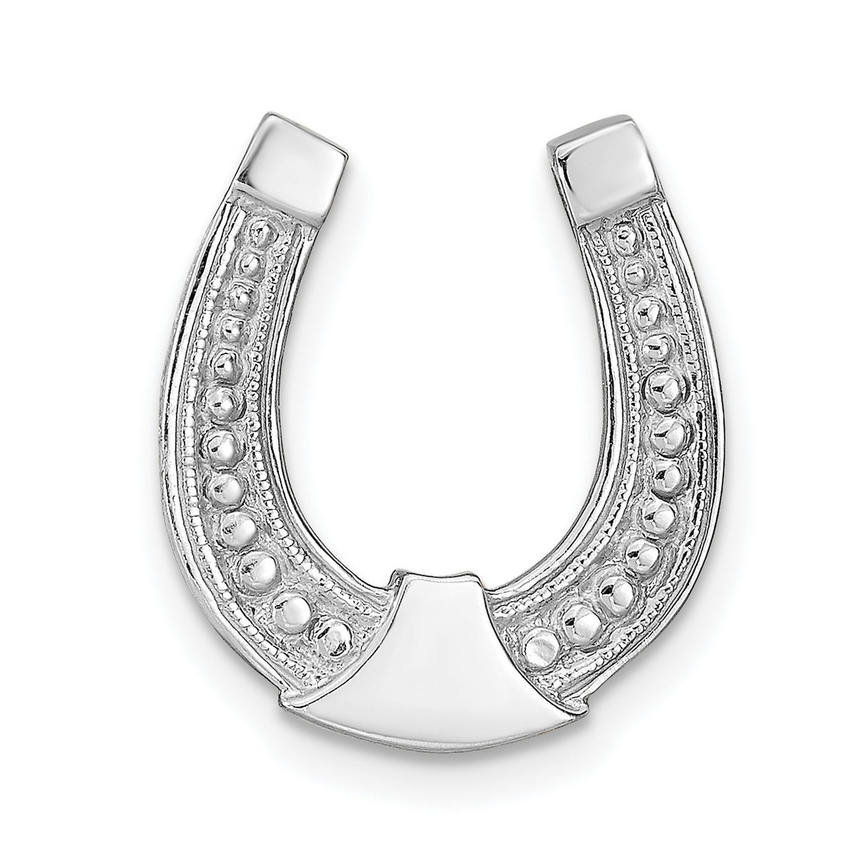 14k White Gold Horseshoe Pendant with Polished Finish and Dotted Detailing