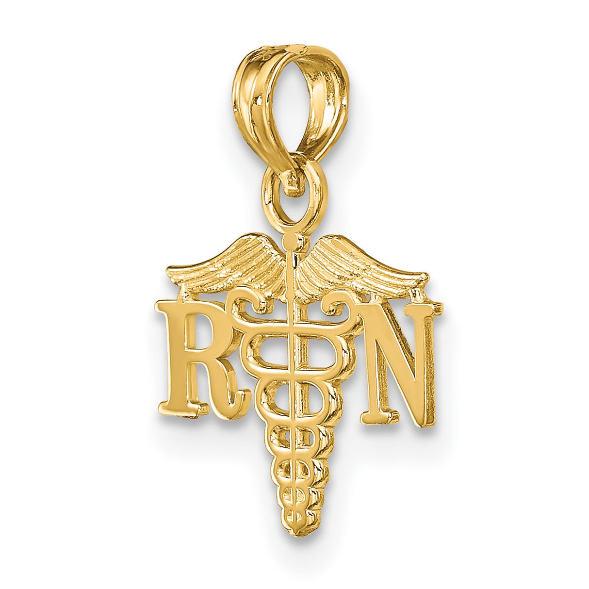 14k Yellow Gold RN Caduceus Pendant, Registered Nurse Medical Symbol Charm for Women and Unisex