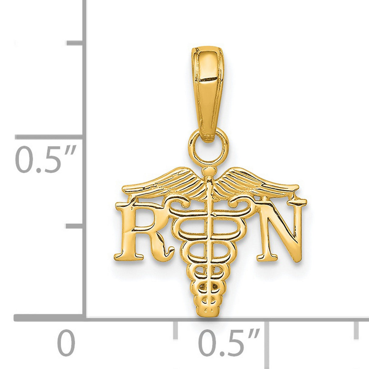 14k Yellow Gold RN Caduceus Pendant, Registered Nurse Medical Symbol Charm for Women and Unisex