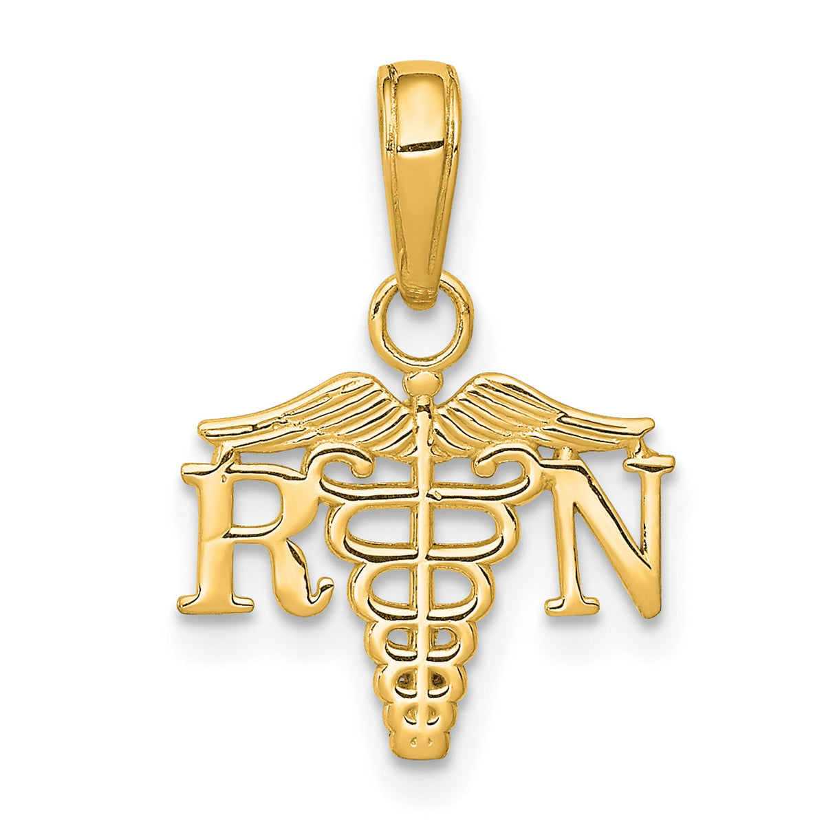 14k Yellow Gold RN Caduceus Pendant, Registered Nurse Medical Symbol Charm for Women and Unisex