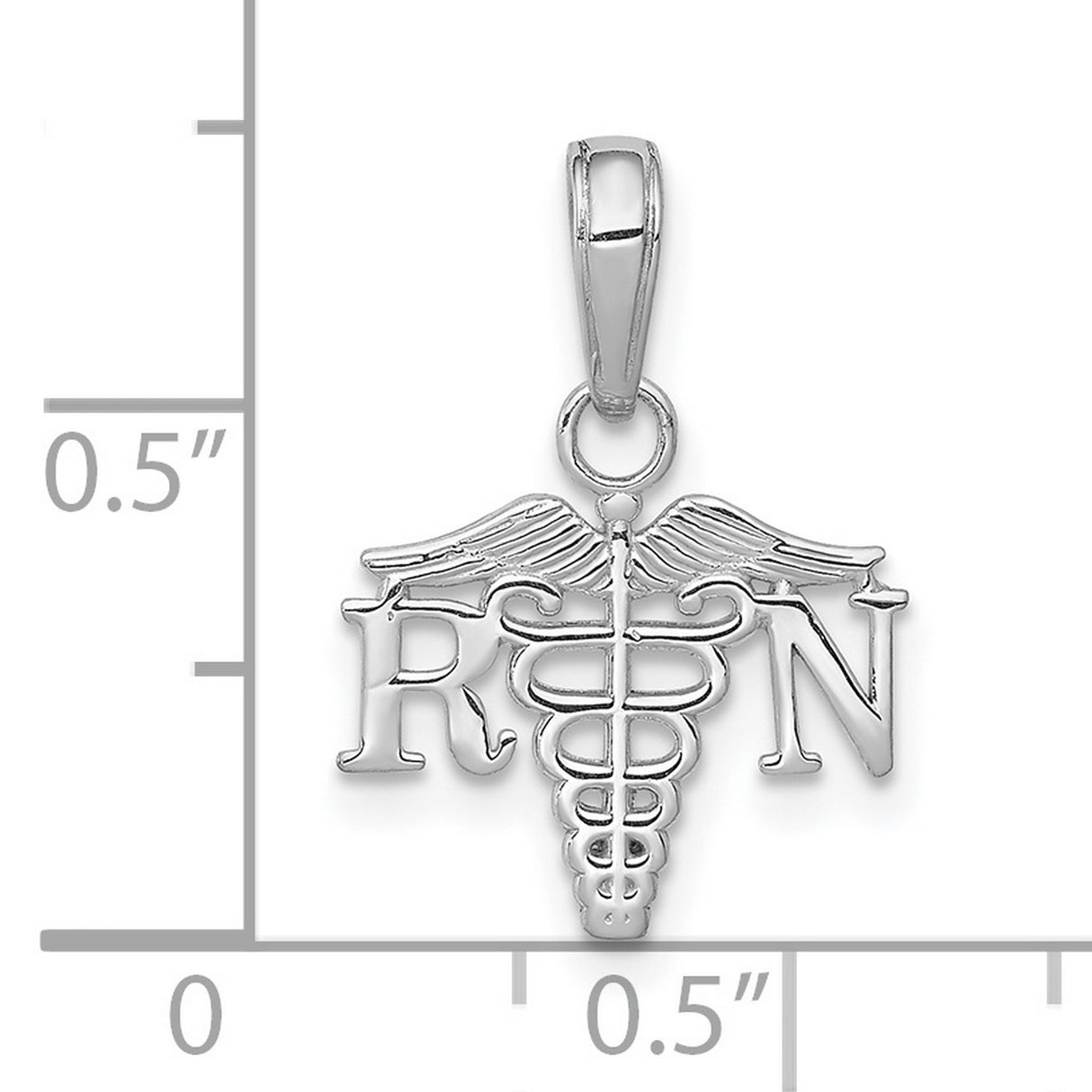 14k White Gold RN Caduceus Pendant with Medical Symbol, Nursing Jewelry for Women