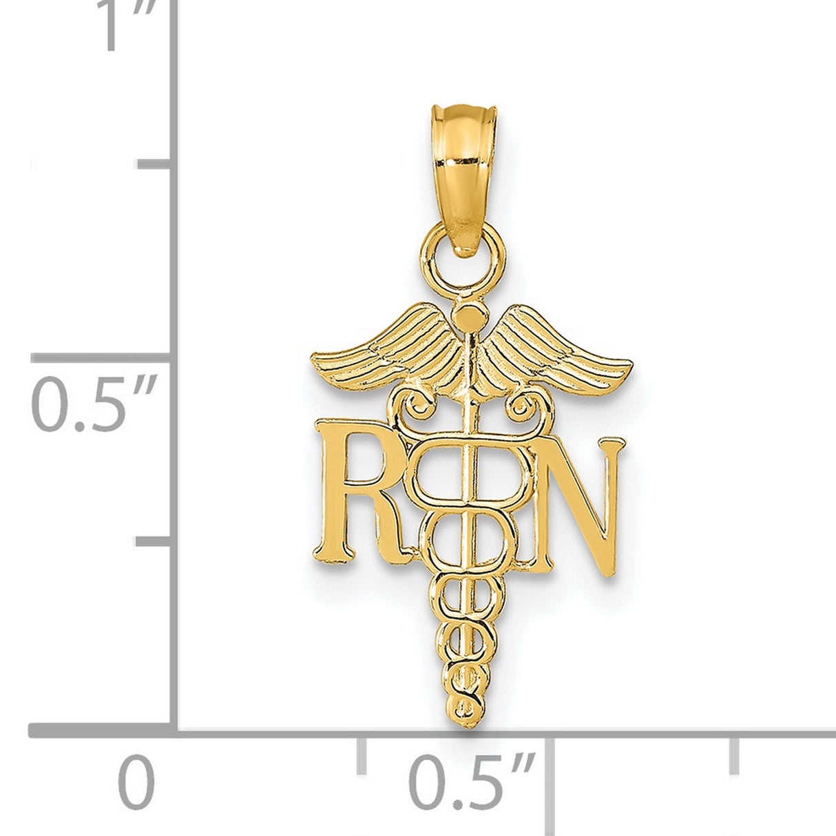 14k Yellow Gold RN Caduceus Pendant, Registered Nurse Medical Symbol Charm