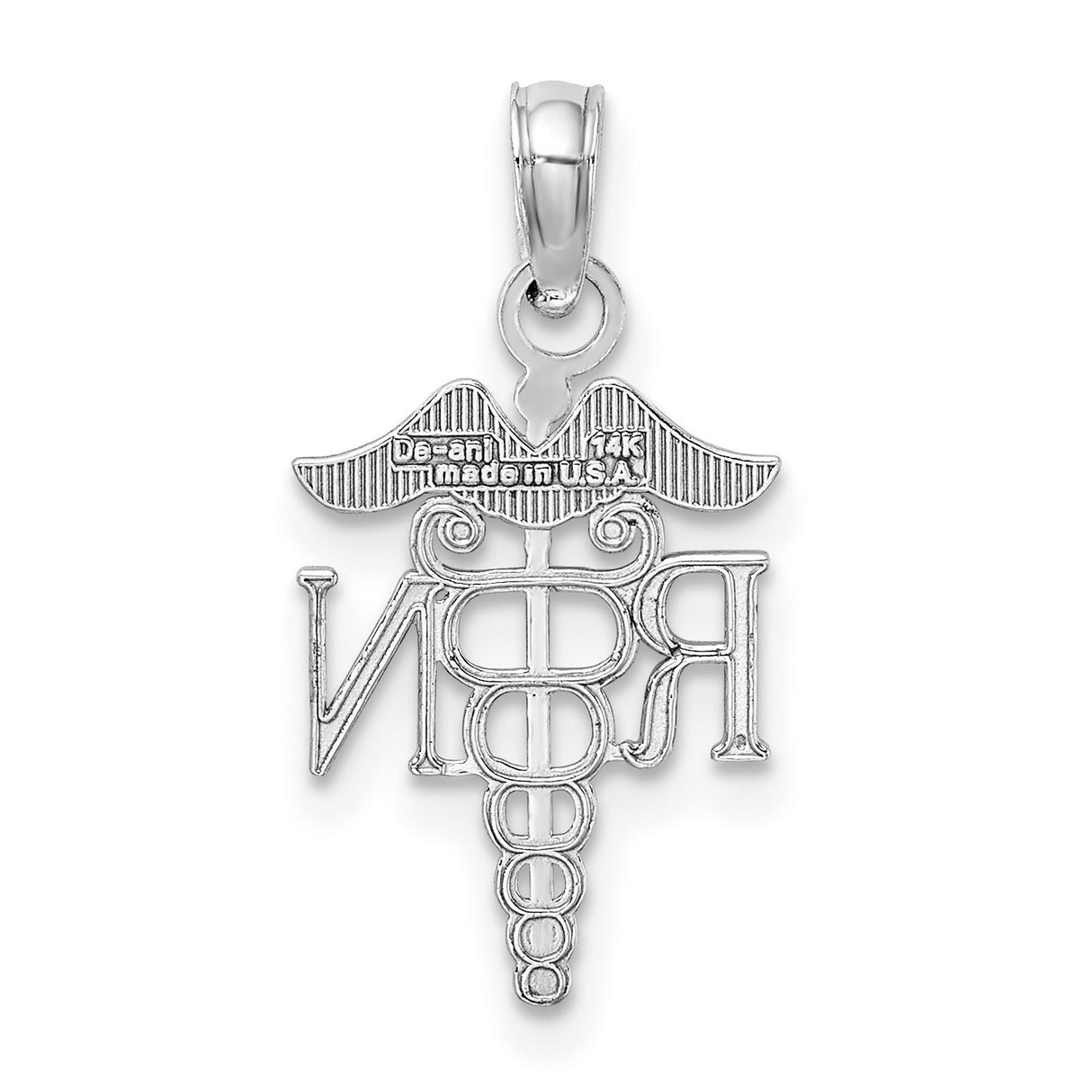 14k White Gold RN Caduceus Pendant, Medical Symbol Charm for Nurses and Healthcare Workers