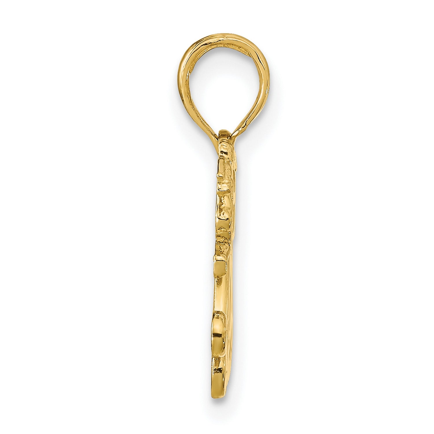 14k Yellow Gold MOM Pendant with Angel Cherubs and Heart, Spiritual Religious Charm for Women