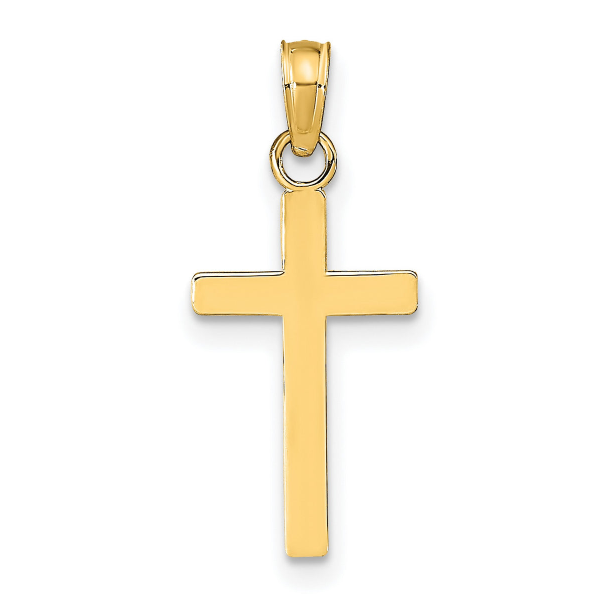 14k Yellow Gold Cross Pendant, Polished Minimalist Religious Design, Unisex Spiritual Jewelry