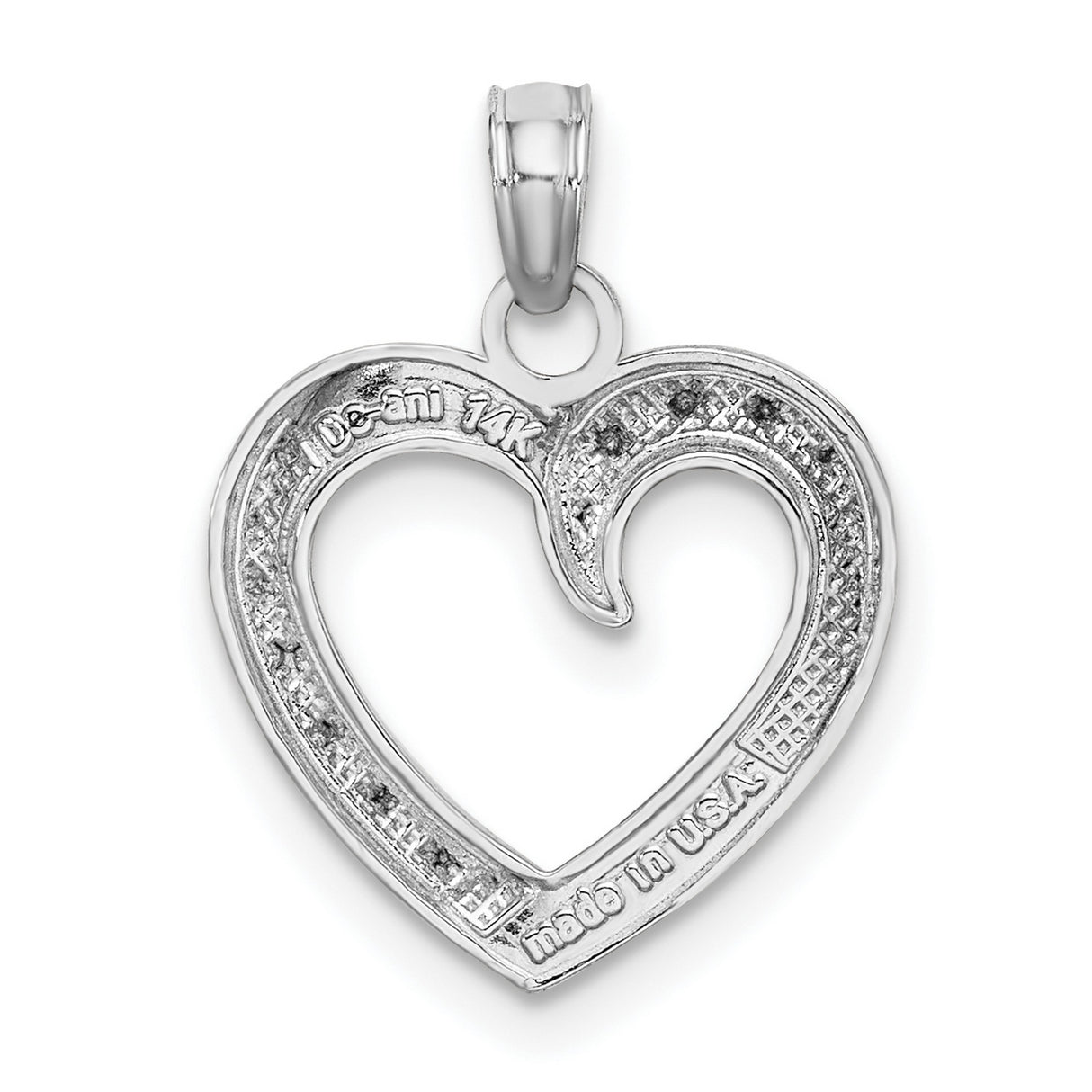14k White Gold Heart Pendant with Textured Accents, Open Heart Minimalist Design for Women
