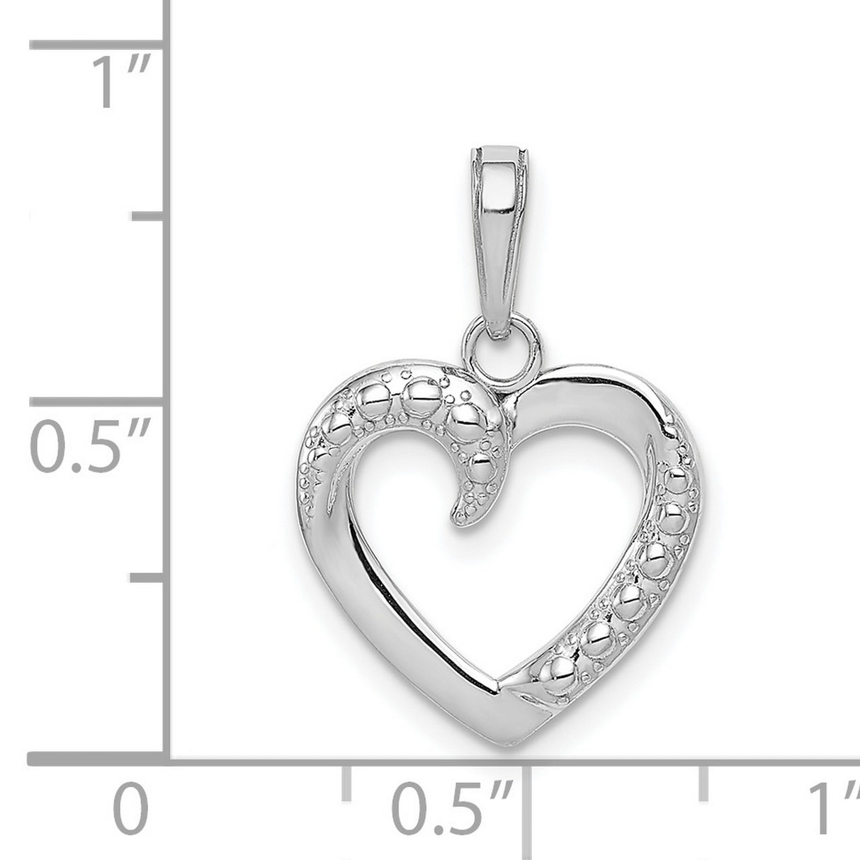 14k White Gold Heart Pendant with Textured Accents, Open Heart Minimalist Design for Women