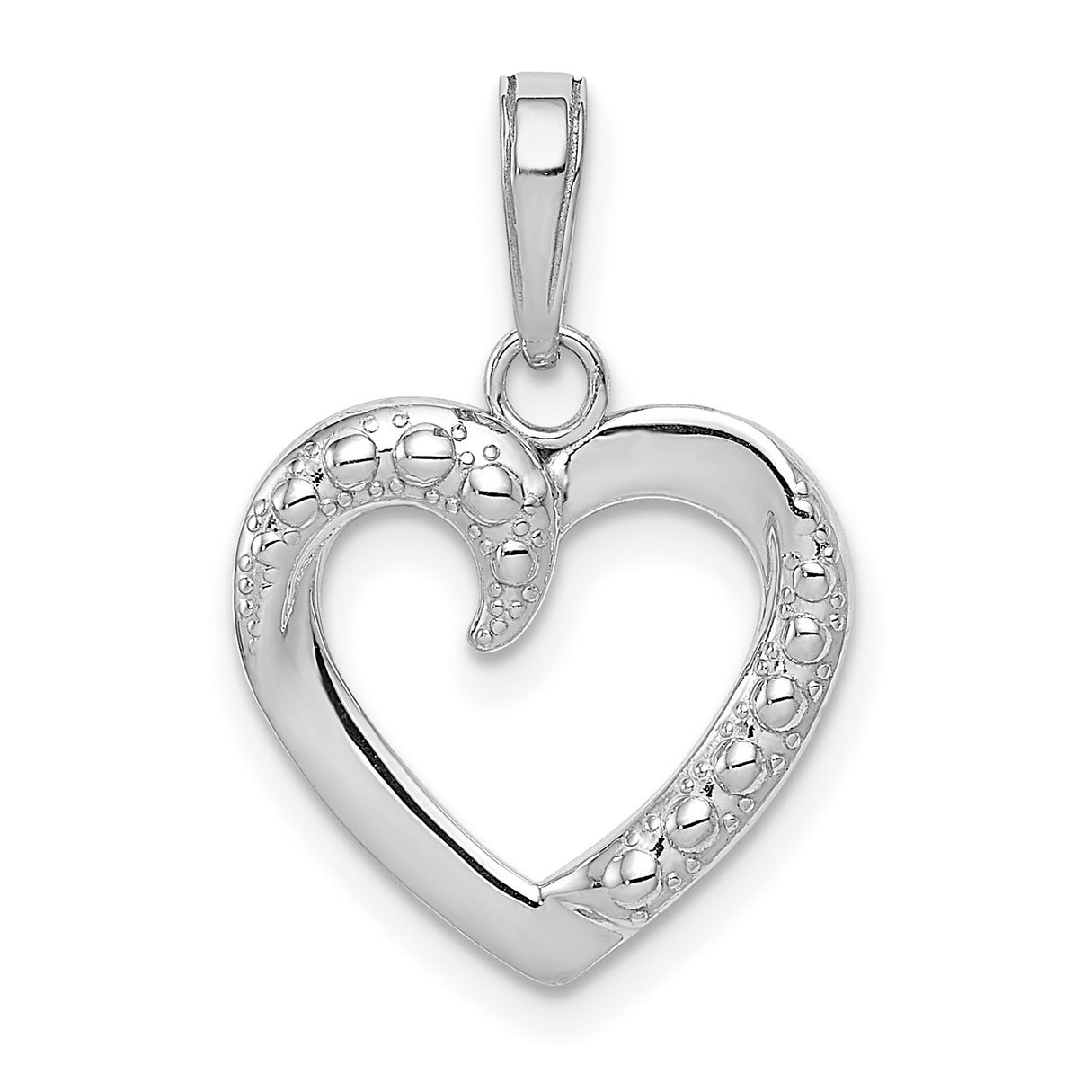 14k White Gold Heart Pendant with Textured Accents, Open Heart Minimalist Design for Women