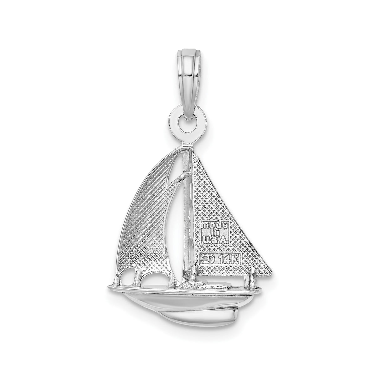 14k White Gold Sailboat Pendant, Nautical Sailing Boat Charm for Women or Unisex Wear
