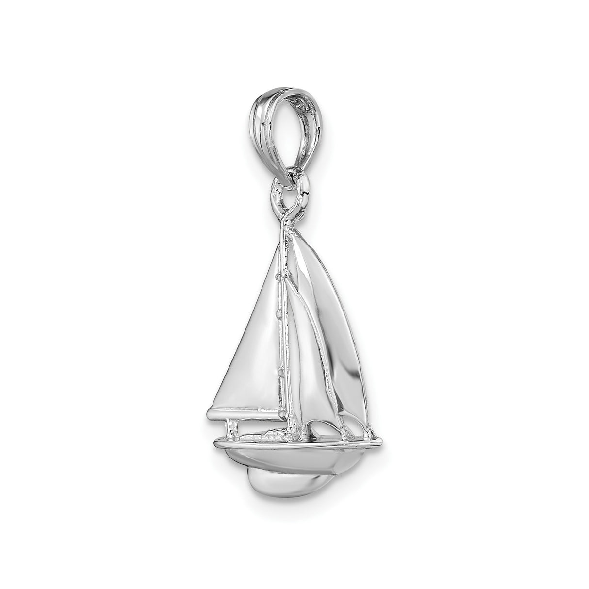 14k White Gold Sailboat Pendant, Nautical Sailing Boat Charm for Women or Unisex Wear