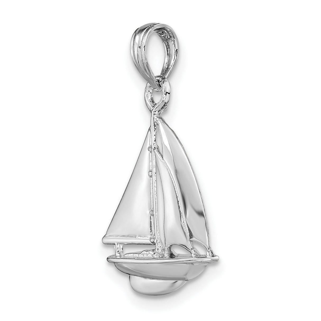 14k White Gold Sailboat Pendant, Detailed Yacht Design Nautical Jewelry