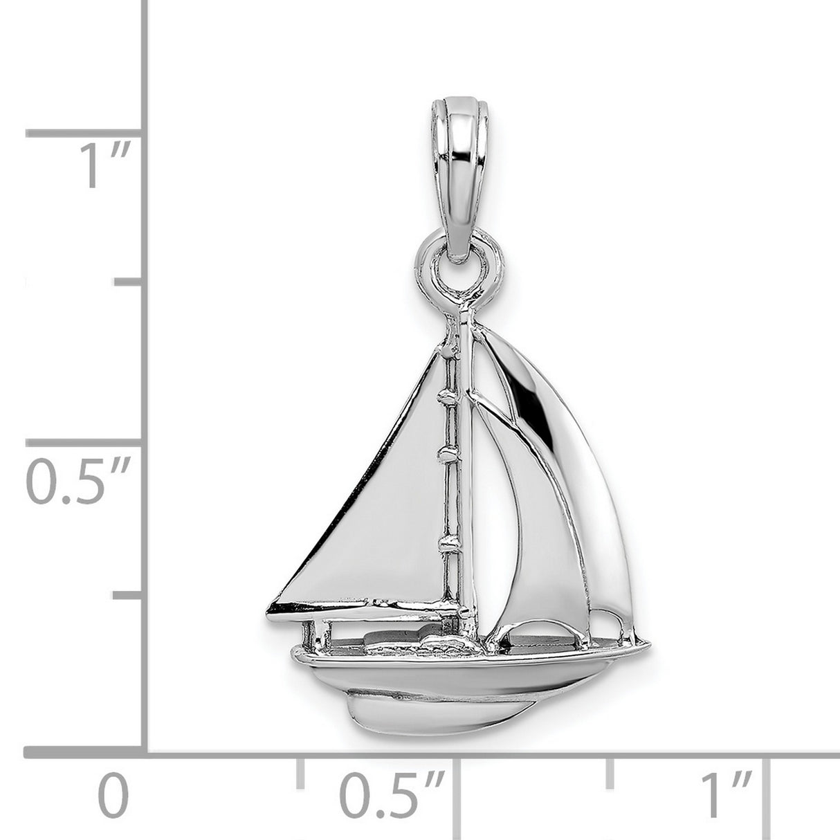 14k White Gold Sailboat Pendant, Detailed Yacht Design Nautical Jewelry