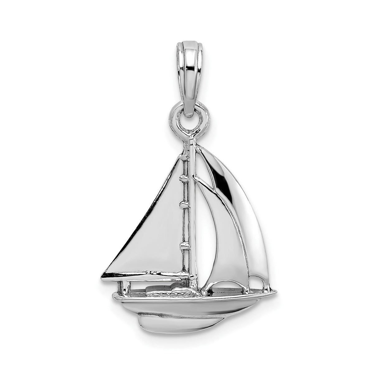 14k White Gold Sailboat Pendant, Nautical Sailing Boat Charm for Women or Unisex Wear
