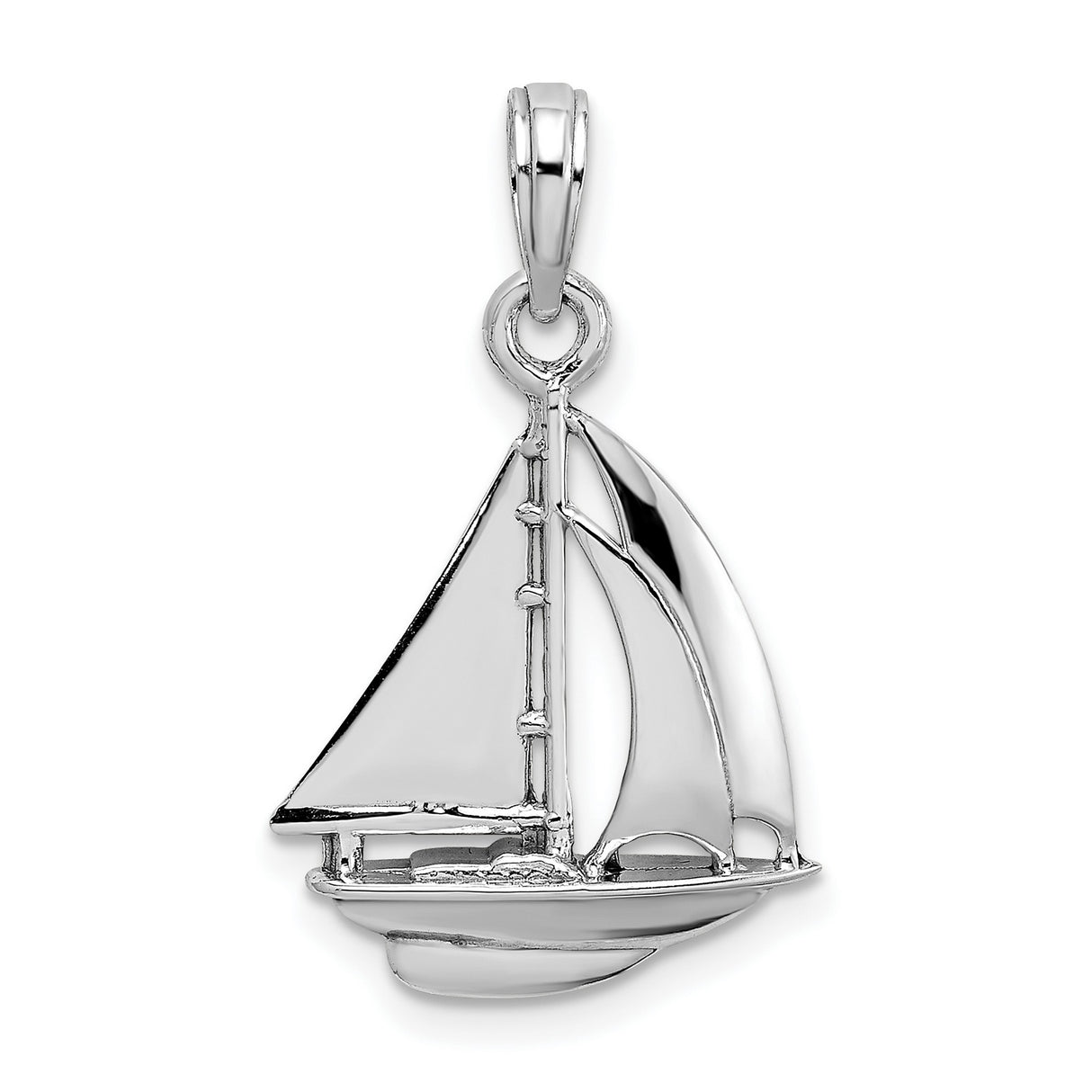 14k White Gold Sailboat Pendant, Detailed Yacht Design Nautical Jewelry