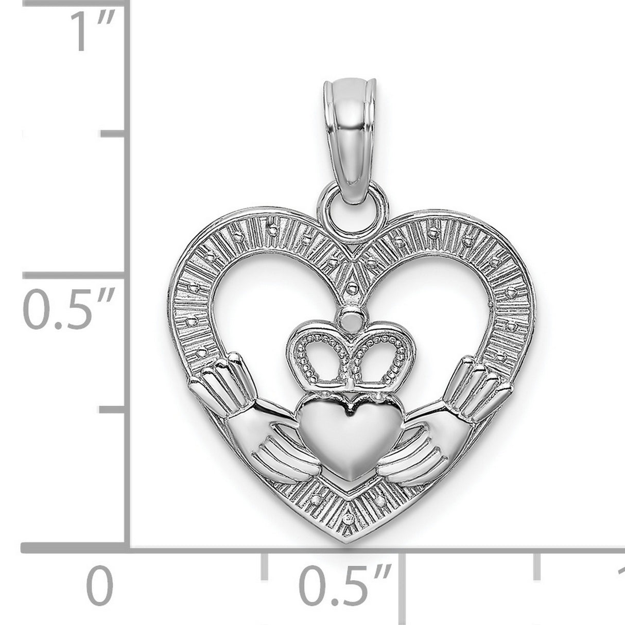 14k White Gold Claddagh Heart Pendant with Hand, Crown, and Heart Symbol, Celtic Irish Jewelry for Women