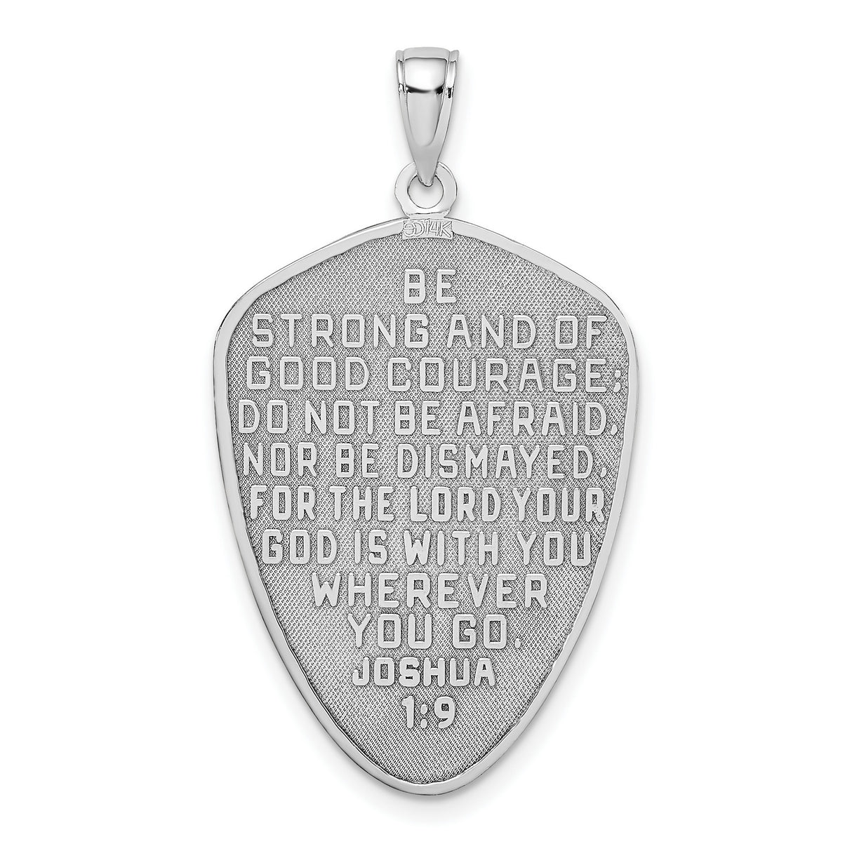 14k White Gold Cross Shield Pendant with Sandblasted Texture, Christian Faith Symbol