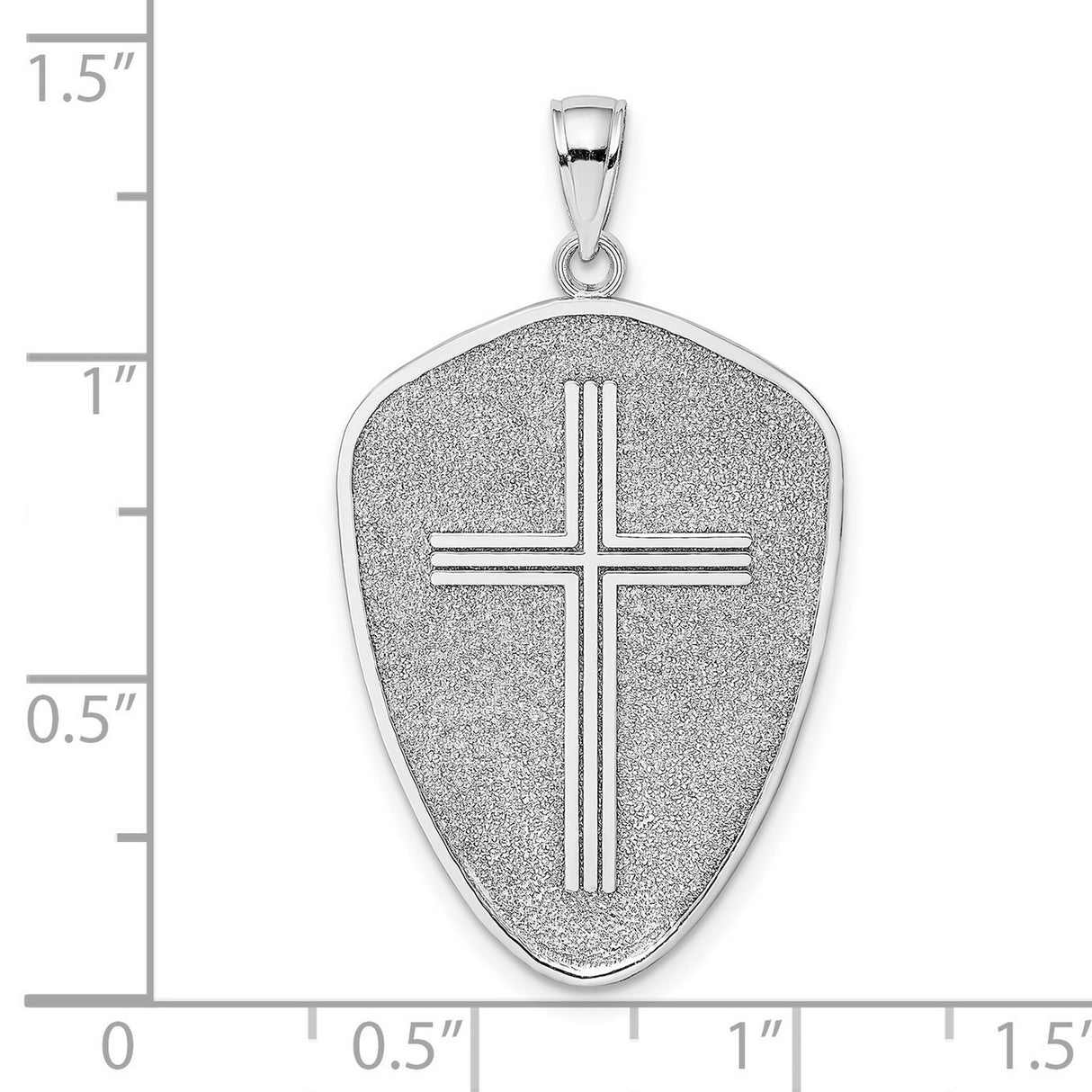14k White Gold Cross Shield Pendant with Sandblasted Texture, Christian Faith Symbol