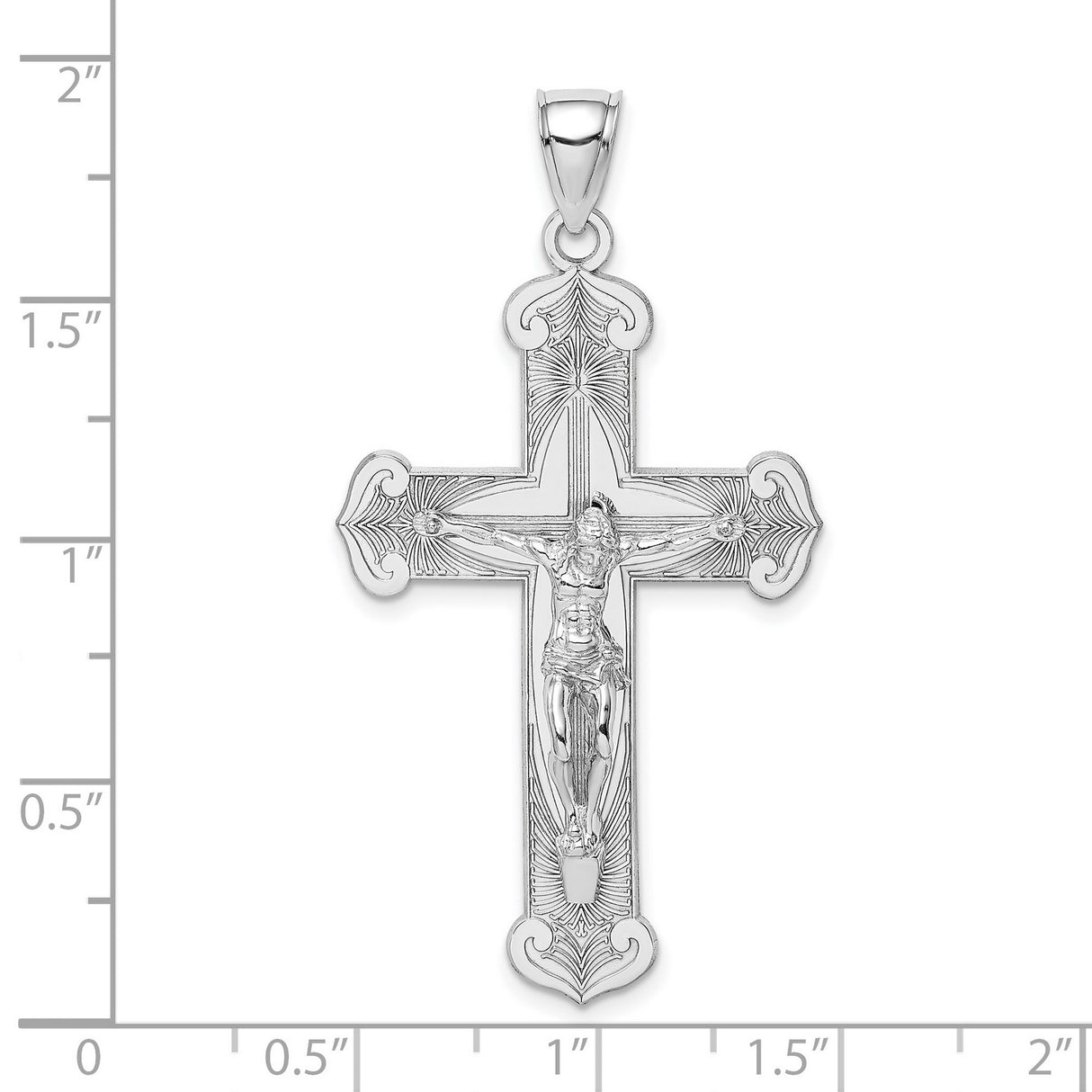 14k White Gold Crucifix Cross Pendant with Jesus Detail, Religious Filigree Charm for Men and Women