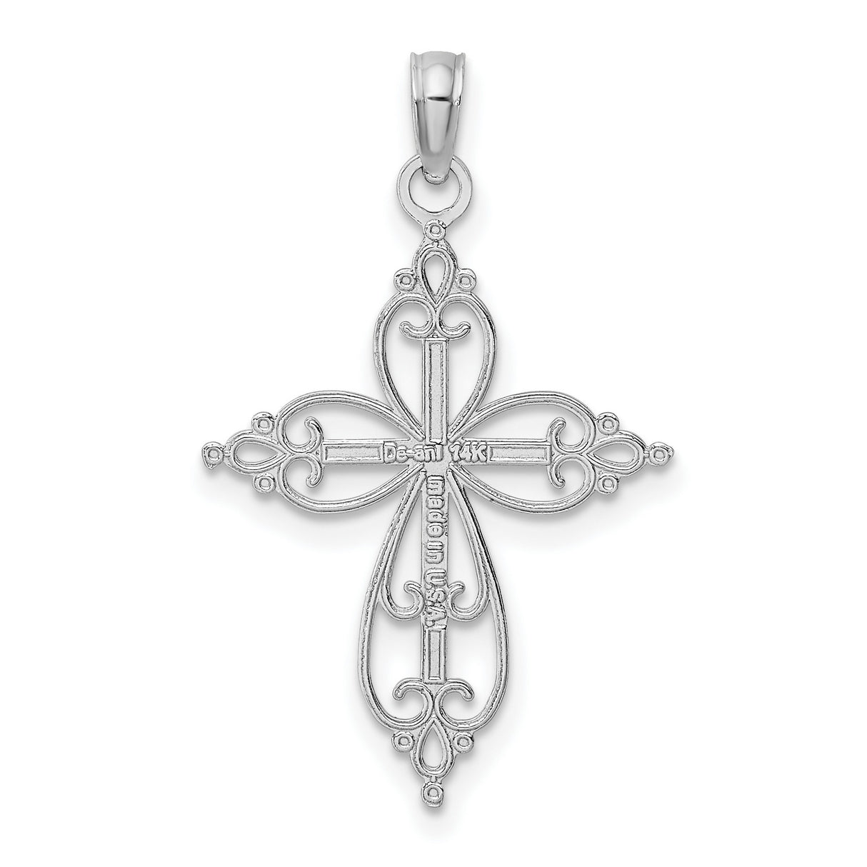 14k White Gold Filigree Cross Pendant with Openwork Lace Design, Vintage Inspired Faith Jewelry