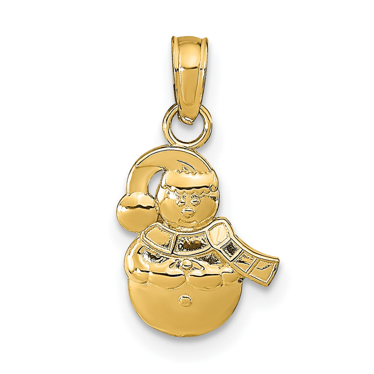 14k Yellow Gold Snowman Pendant with Hat and Scarf, Festive Holiday Charm