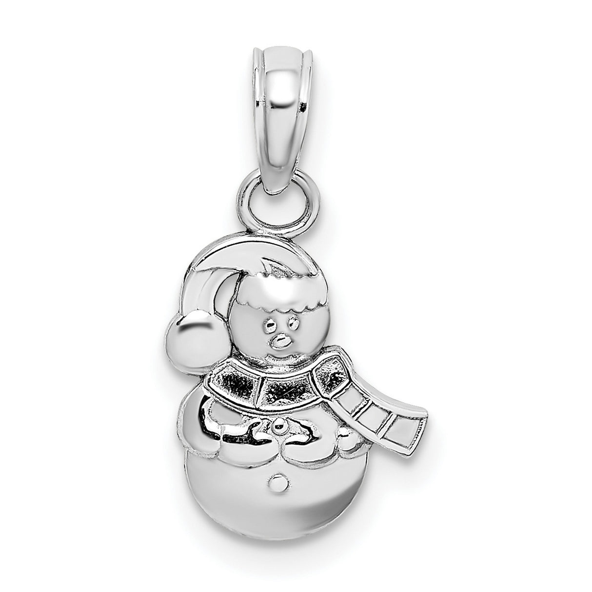 14k White Gold Snowman Pendant with Winter Hat and Scarf, Holiday Jewelry for Women