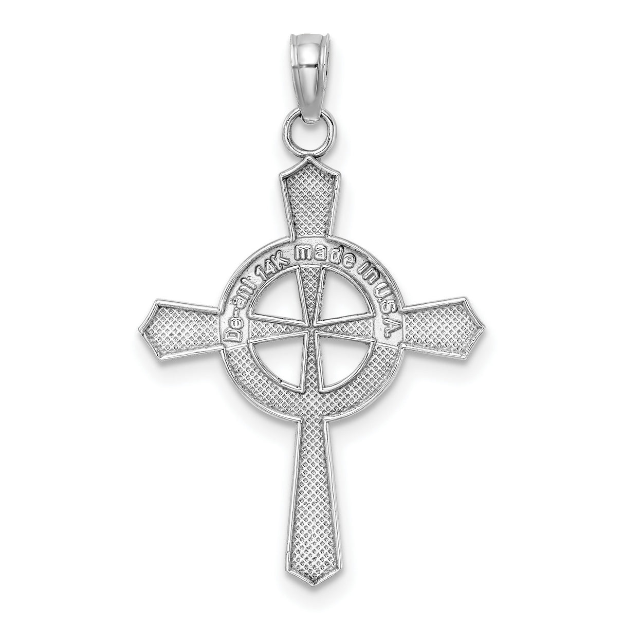 14k White Gold Celtic Cross Pendant with Beaded Halo Detail Religious Charm