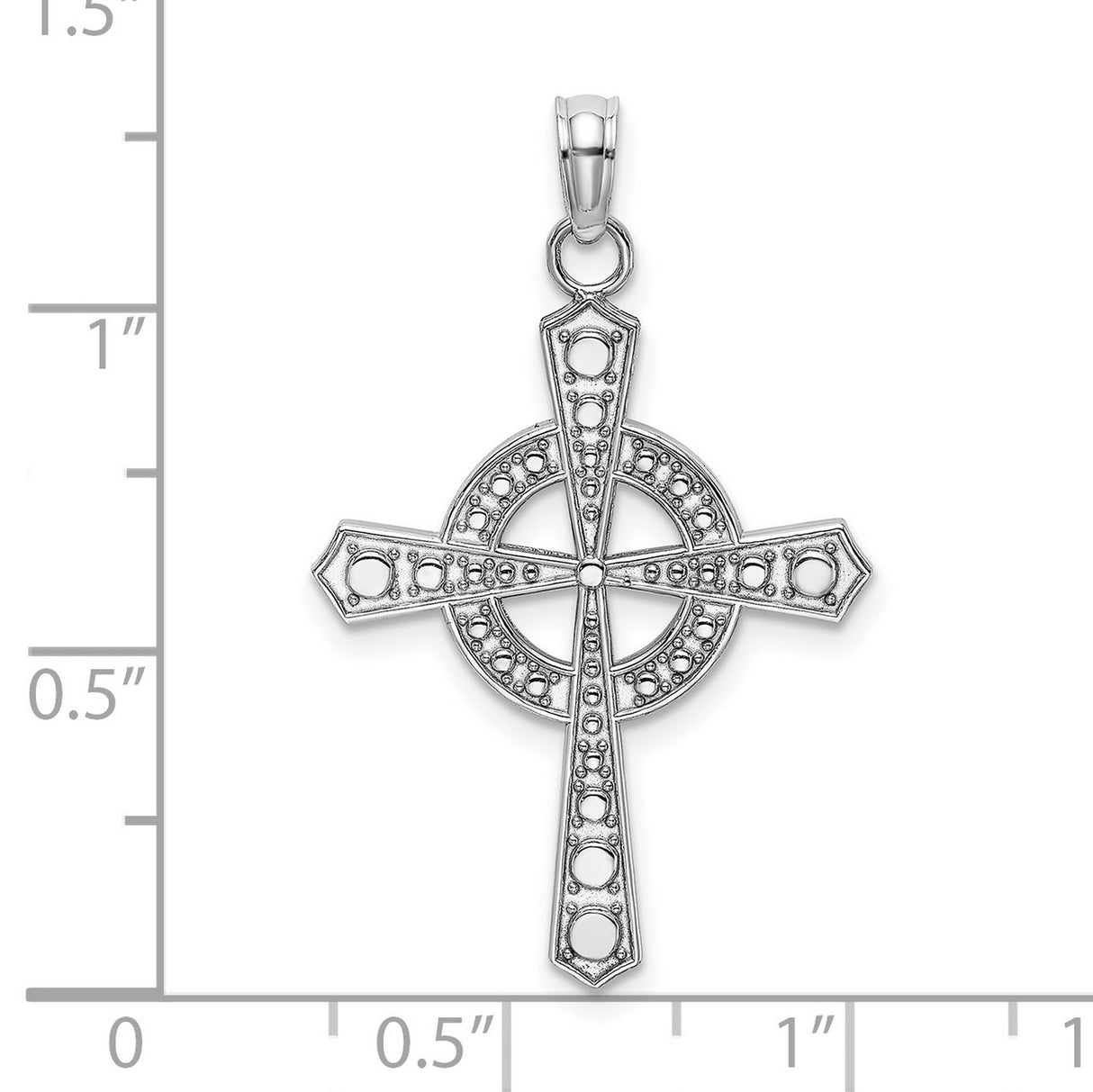 14k White Gold Celtic Cross Pendant with Beaded Halo Detail Religious Charm