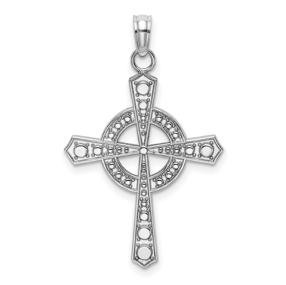 14k White Gold Celtic Cross Pendant with Beaded Halo Detail Religious Charm