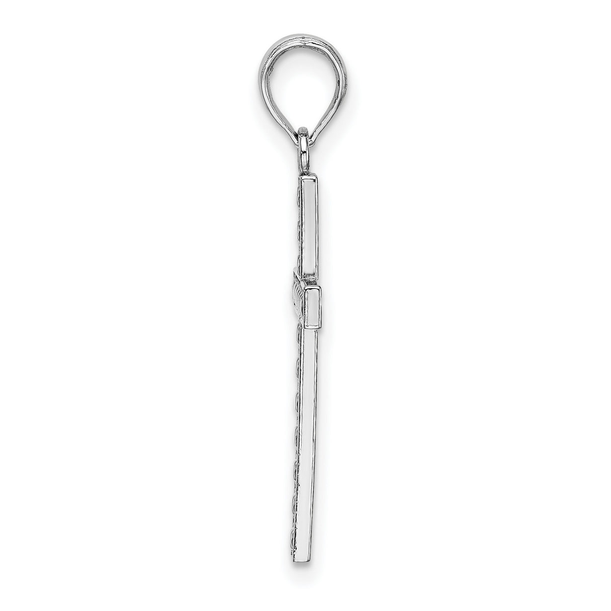 14k White Gold Cross Pendant with Beaded Charm and Openwork Lace Design