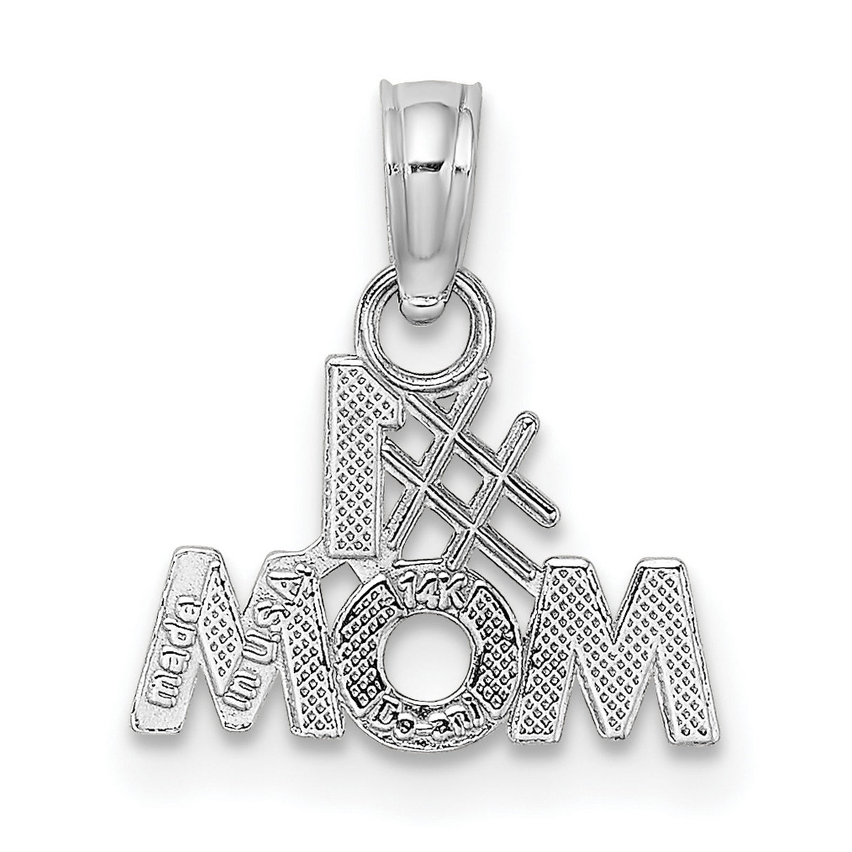 14k White Gold Pendant Featuring Number One Mom Design, Motherhood Charm for Women