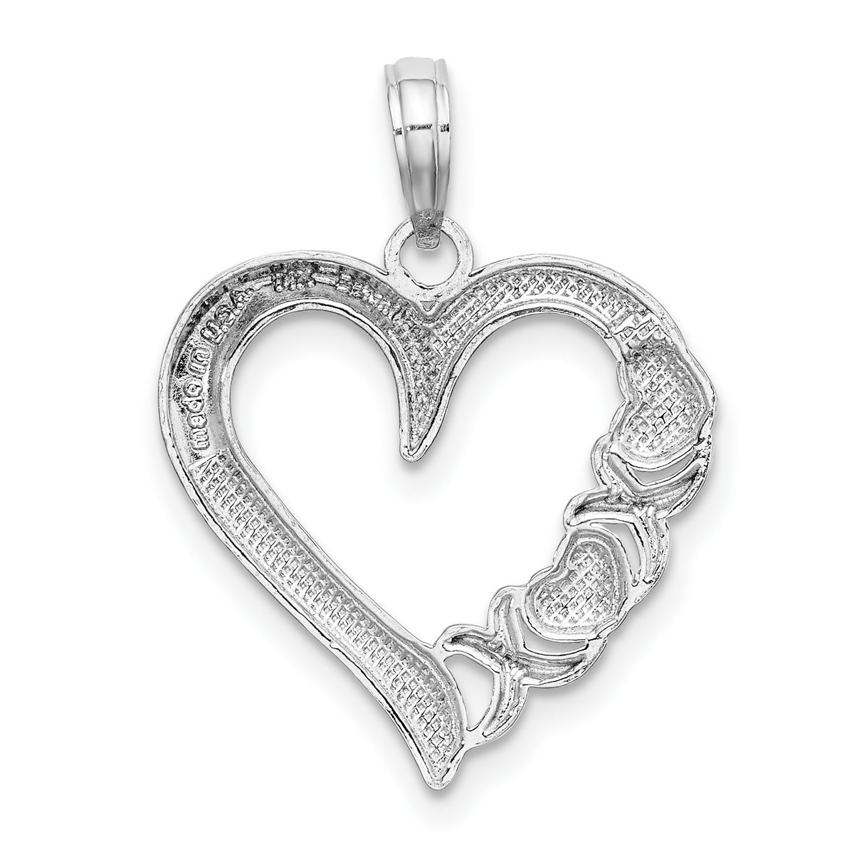 14k White Gold Heart Pendant with Intertwined Hearts and Branch Design