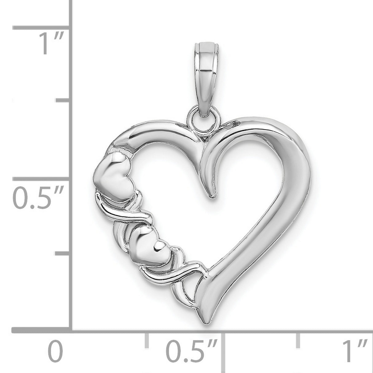 14k White Gold Heart Pendant with Intertwined Hearts and Branch Design