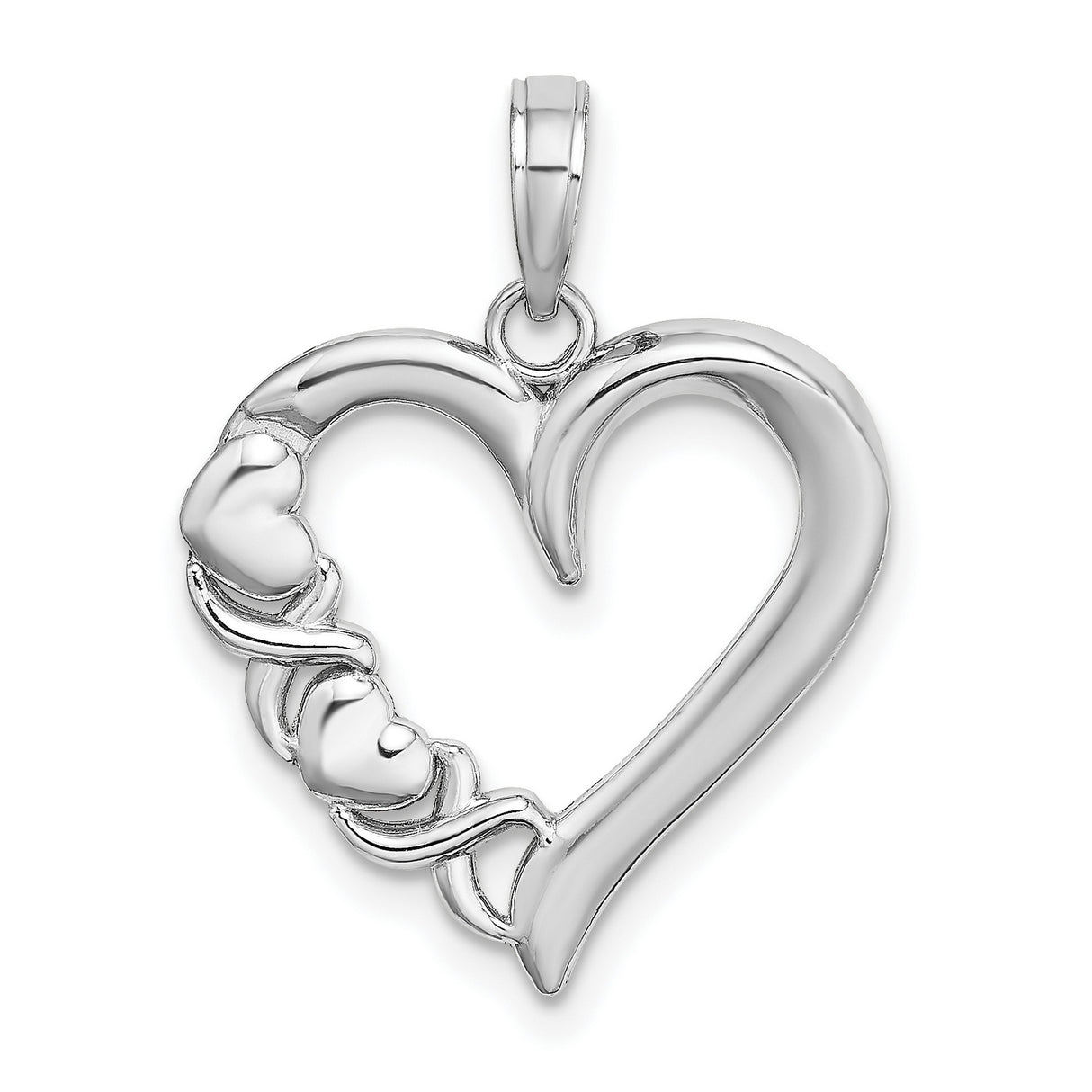 14k White Gold Heart Pendant with Intertwined Hearts and Branch Design