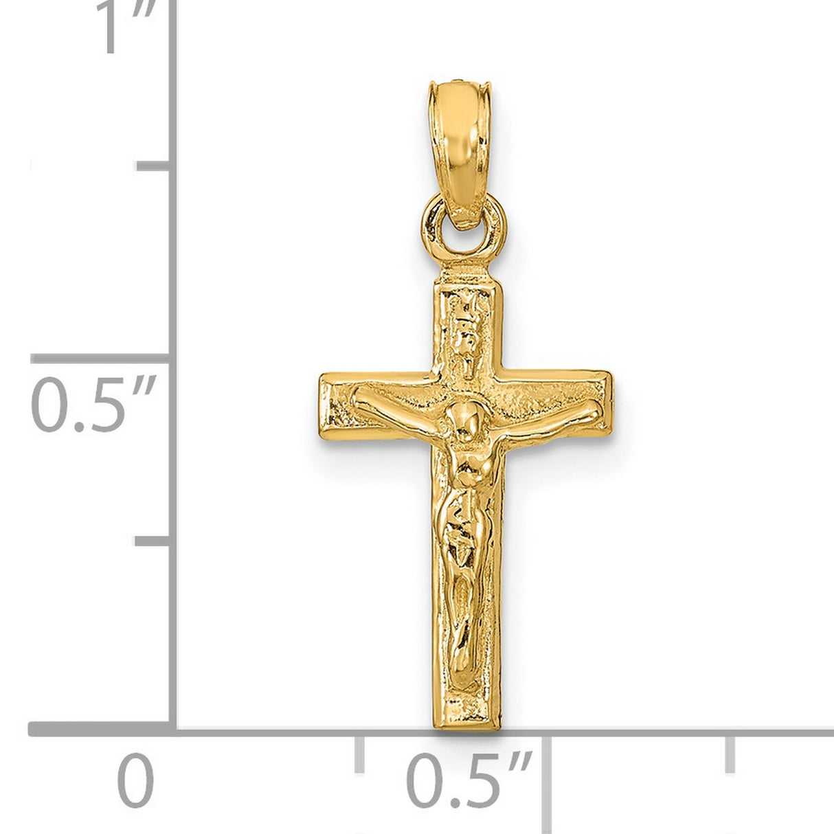 14k Yellow Gold Crucifix Cross Pendant with Detailed Jesus Relief Design
