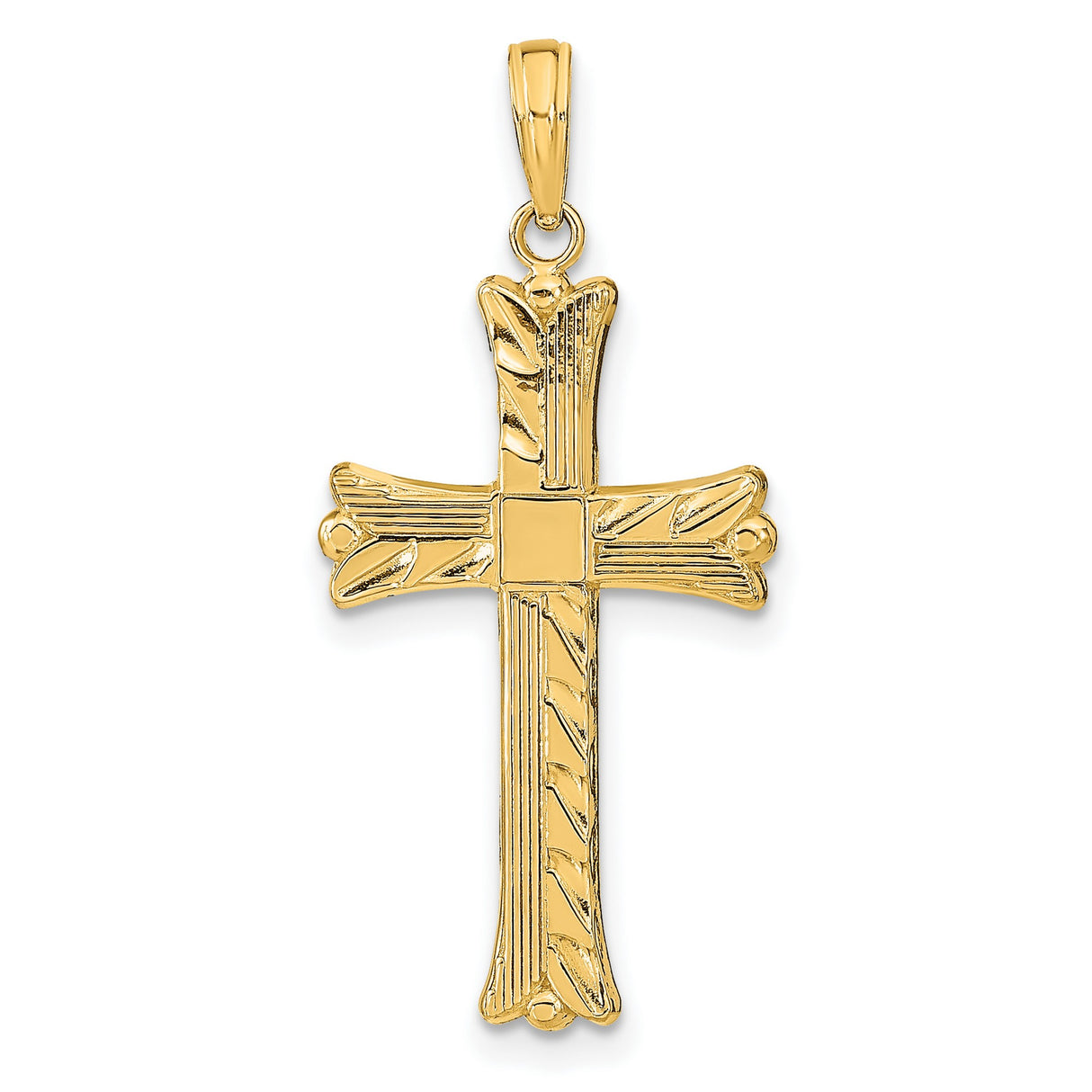 14k Yellow Gold Cross Pendant with Twisted Rope Detail and Square Center