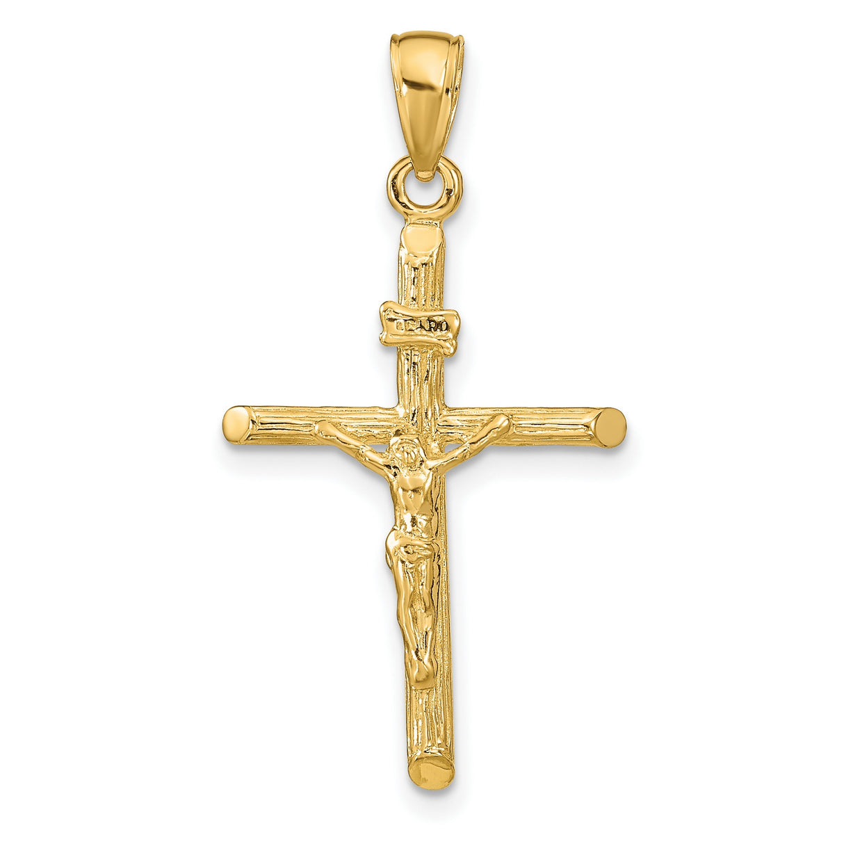 14k Yellow Gold Crucifix Cross Pendant with INRI Charm and Jesus Figure for Men and Women