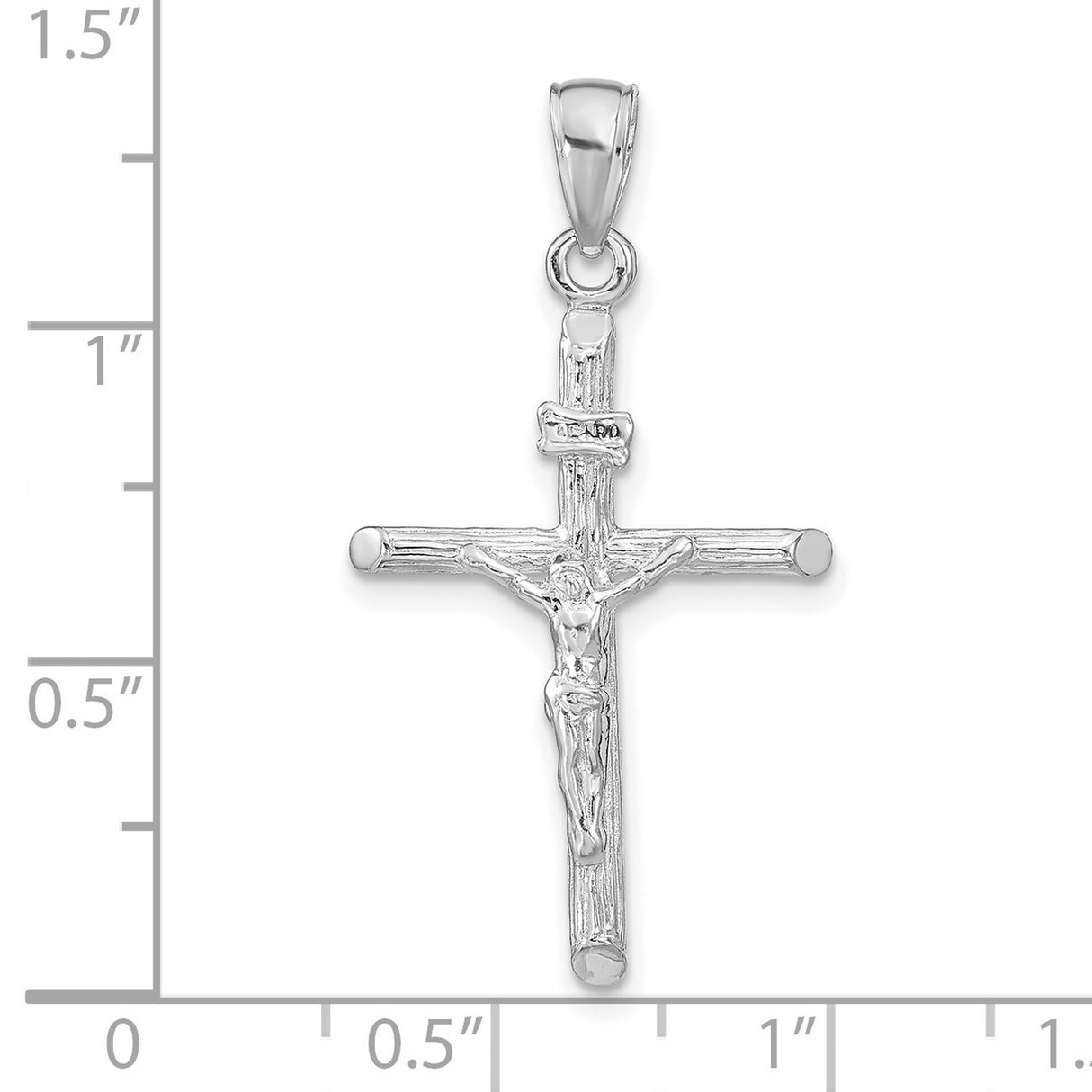 14k White Gold Crucifix Cross Pendant with INRI Symbol, Textured Religious Design