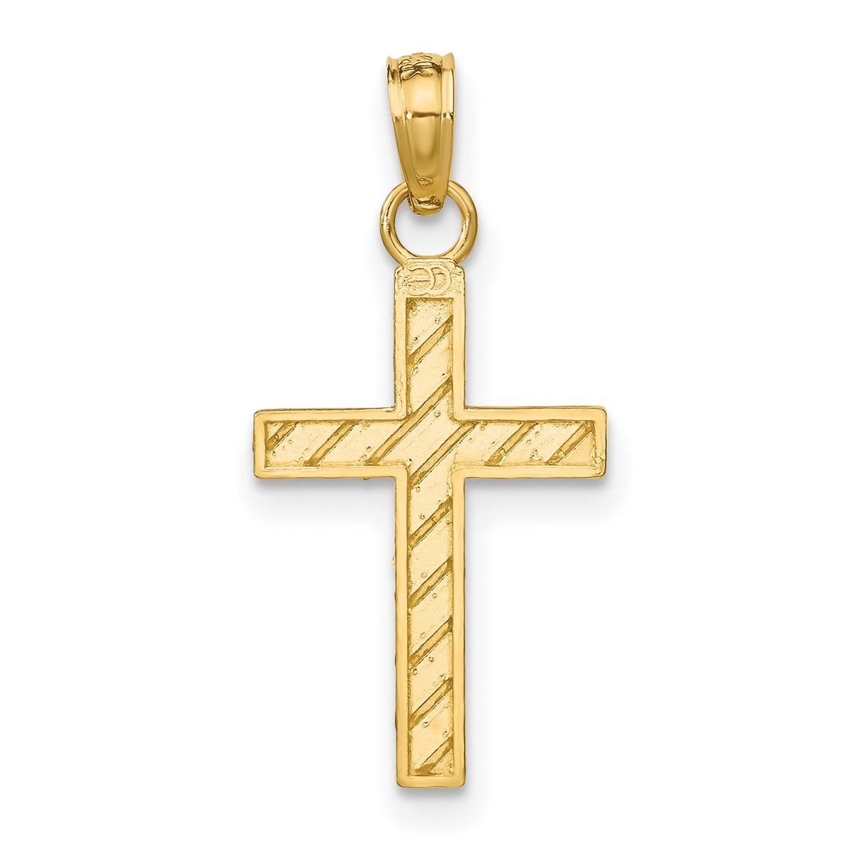 14k Yellow Gold Cross Pendant with High Polish Finish and Modern Striped Design