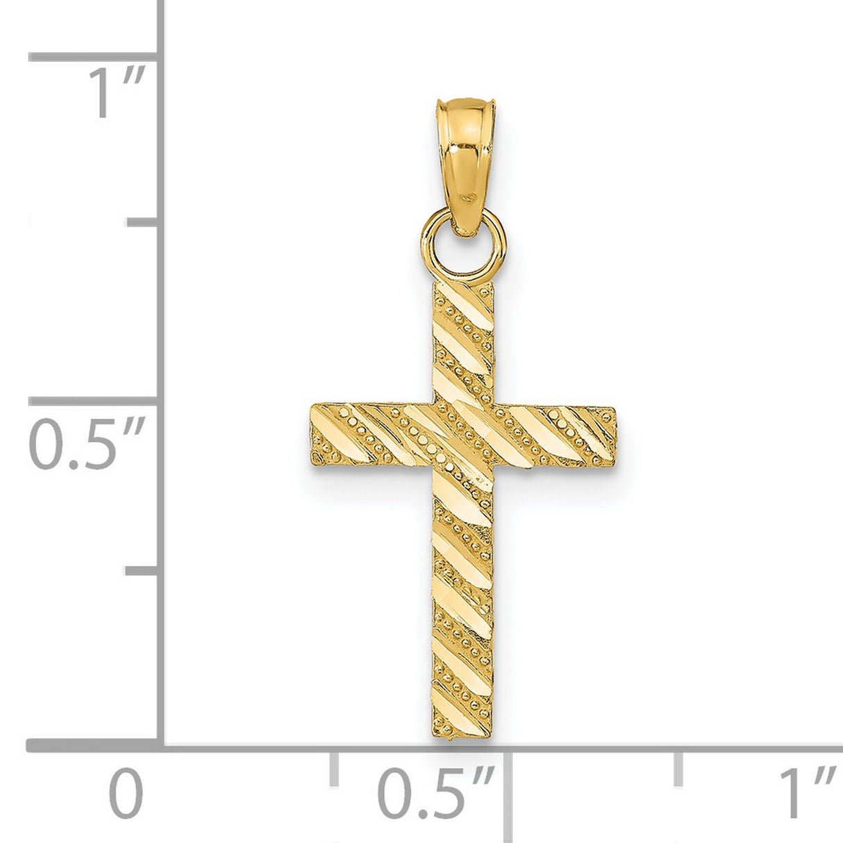 14k Yellow Gold Cross Pendant with High Polish Finish and Modern Striped Design