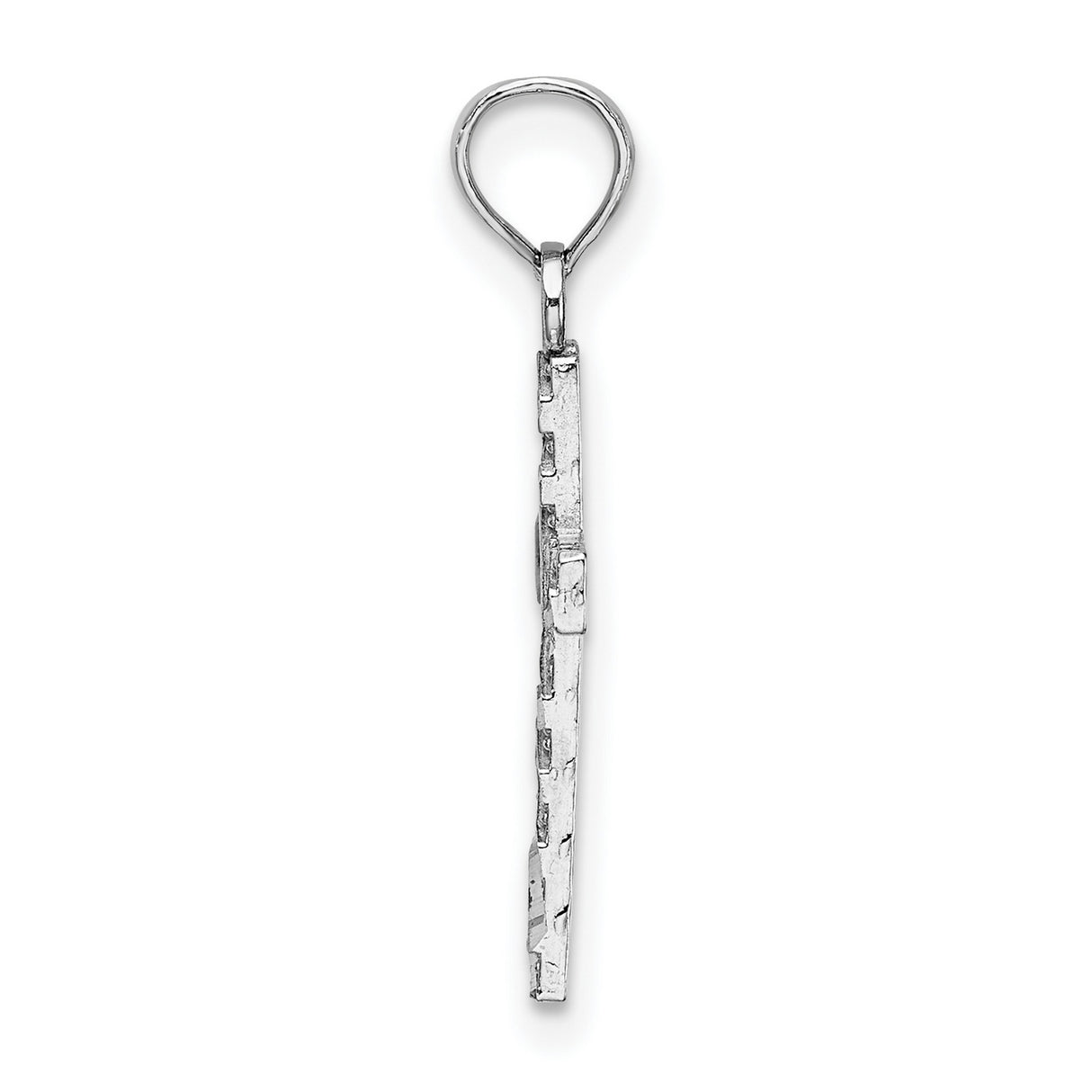 14k White Gold Cross Pendant with Satin Finish and Striped Texture for Men and Women