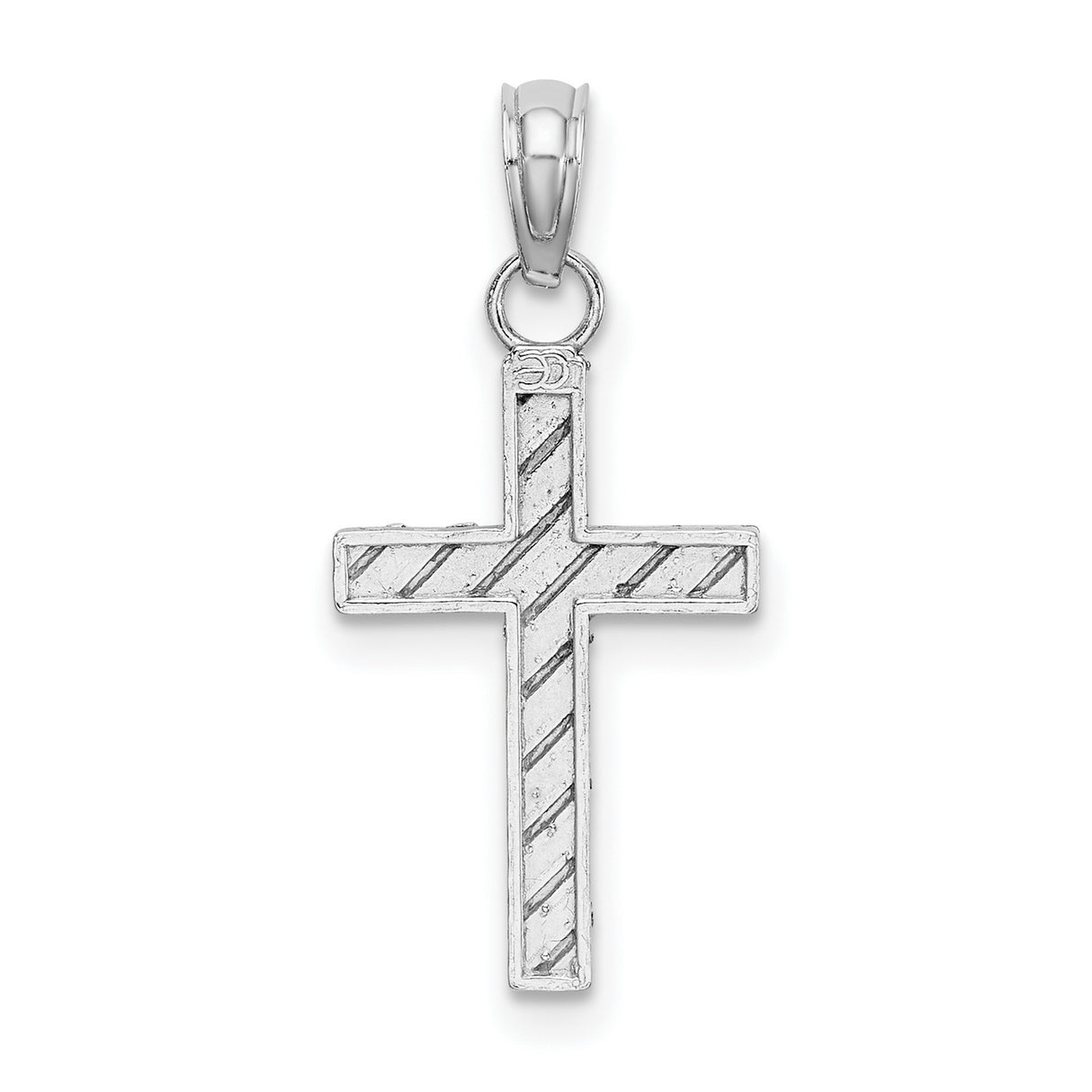 14k White Gold Cross Pendant with Satin Finish and Striped Texture for Men and Women